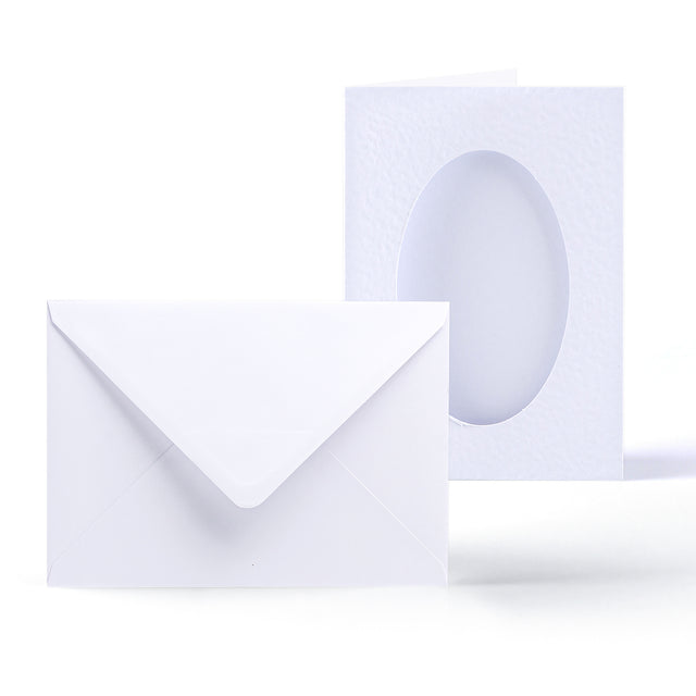 White Hammered Tri-Fold Oval Aperture Cards Pack