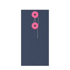 Coloured envelopes with string and washer closure Navy Blue + Pink 220 x 110 mm (DL)